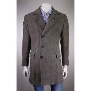 Tom Ford Mens Black Tan Herringbone Tweed Wool Silk Double Breasted Overcoat 38R